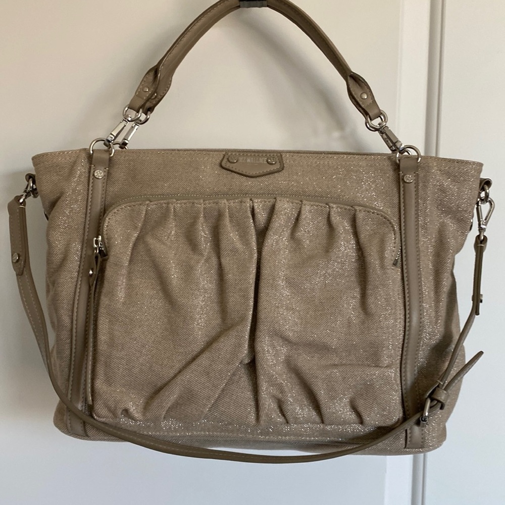 MZ Wallace Tan Silver Shoulder Bag with Slouchy Silhouette